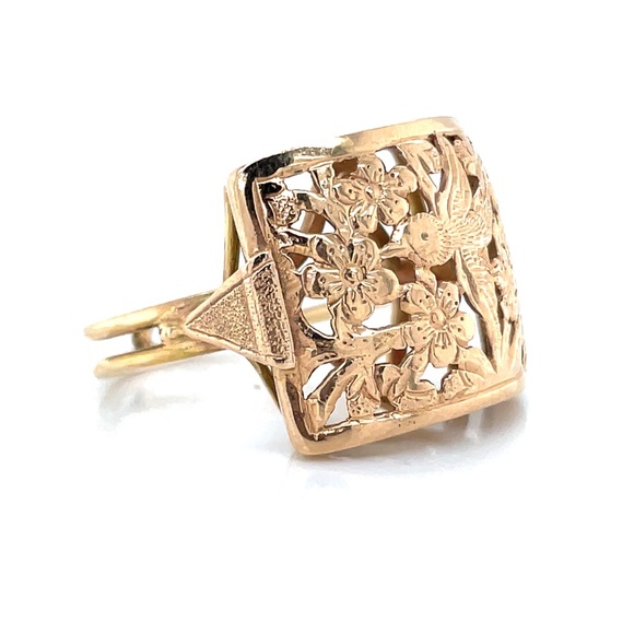 Ming’s Hawaii Bird on a Plum Blossom Tree Cutout 14K Square Ring - Picture 6 of 11